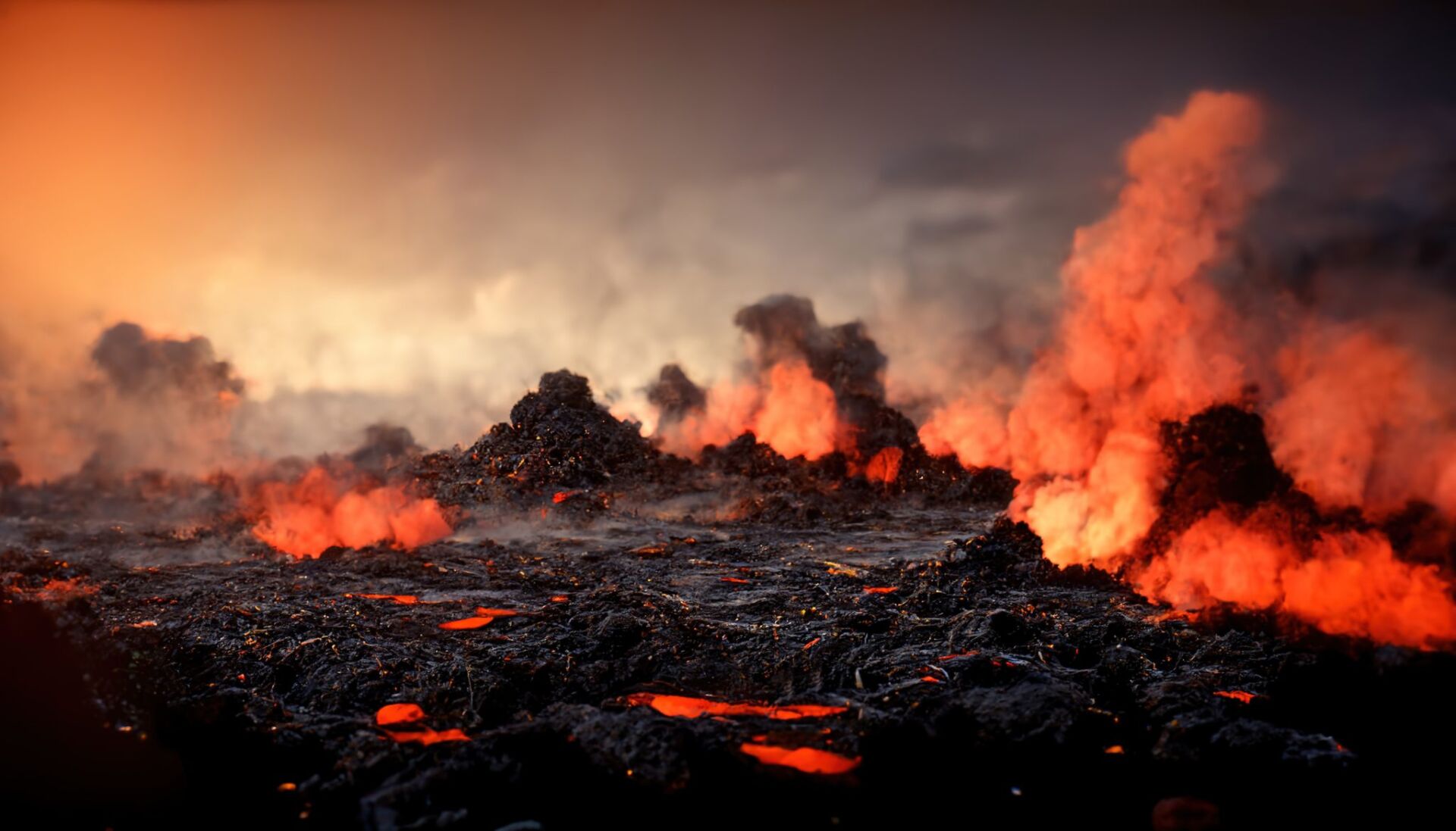 apocalyptic-volcanic-landscape-with-hot-flowing-lava-smoke-ash-clouds-3d-illustration-scaled-1