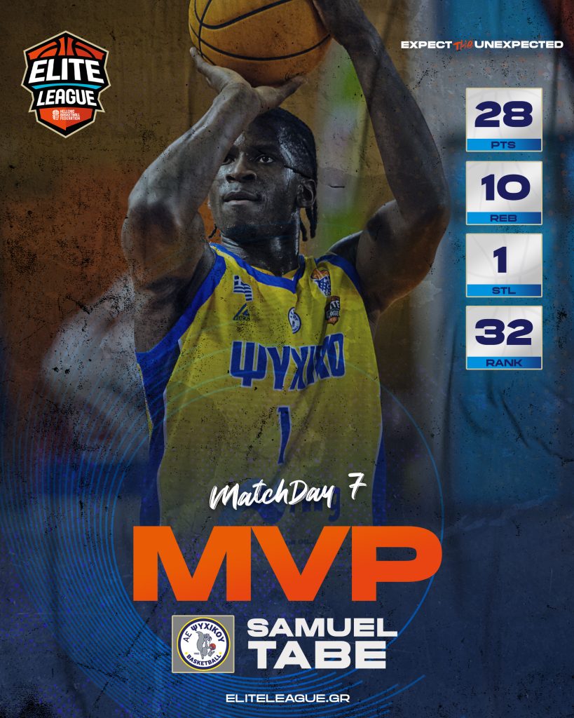 Elite League: MVP της 7ης αγωνιστικής ο Τάμπε 2 Elite League: MVP της 7ης αγωνιστικής ο Τάμπε