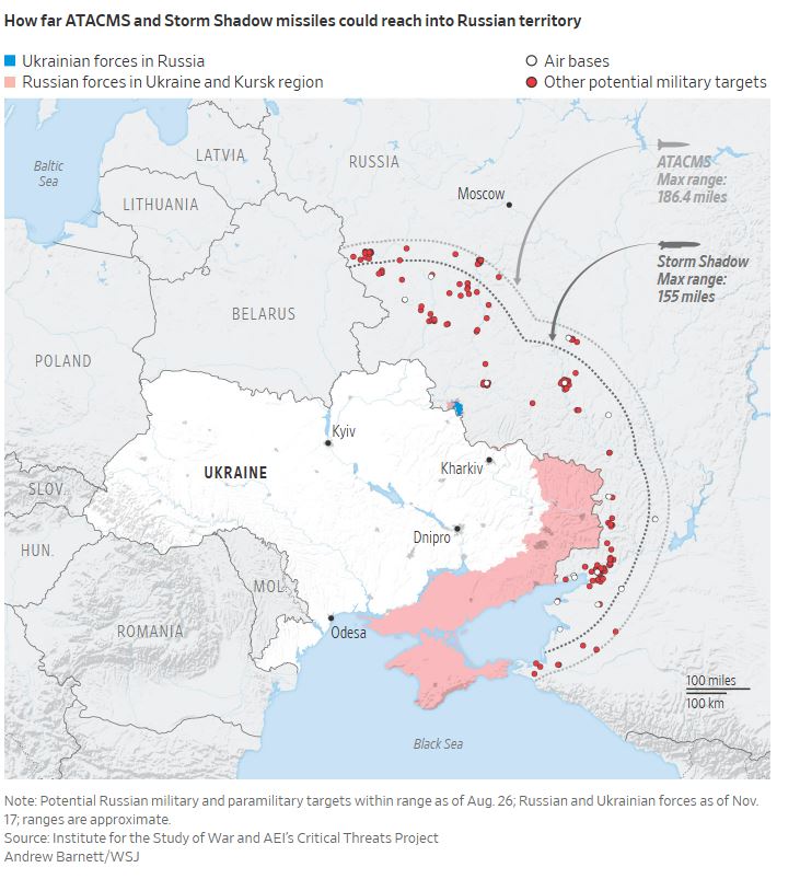 WSJ: Οι στόχοι που μπορεί να πλήξει η Ουκρανία μέσα στη Ρωσία με τους πυραύλους ATACMS και Storm Shadow