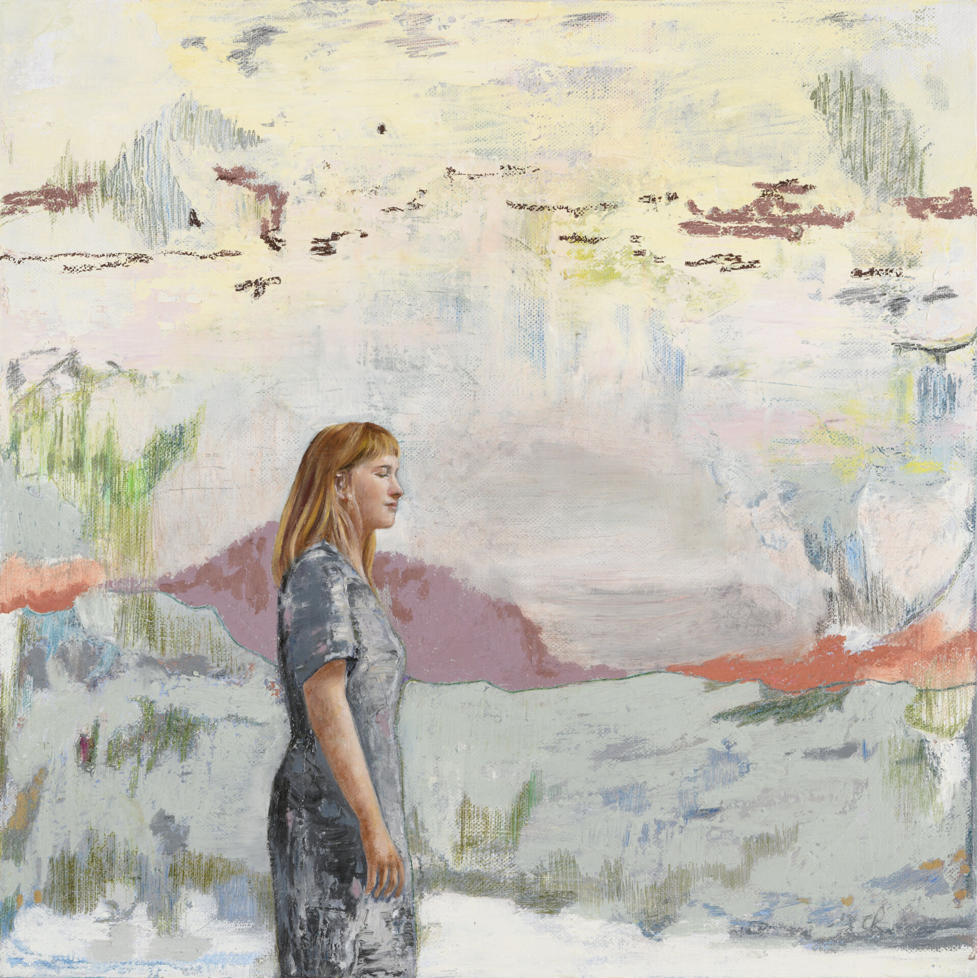 All-this-feels-strange-and-untrue-oil-and-pastel-on-linen-50x50x3cm-2024 Έκθεση ζωγραφικής: “Ερωτευθήκαμε τον Οκτώβριο…” από την Chrys Roboras