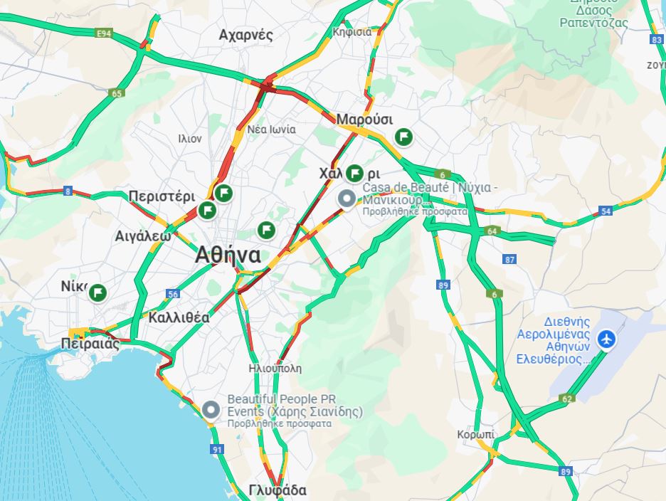 Κίνηση στους δρόμους: Κυκλοφοριακό χάος σε Κηφισό, Κηφισίας και κέντρο της Αθήνας – Καθυστερήσεις και στην Αττική Οδό 2 Ο χάρτης με την κίνηση στους δρόμους
