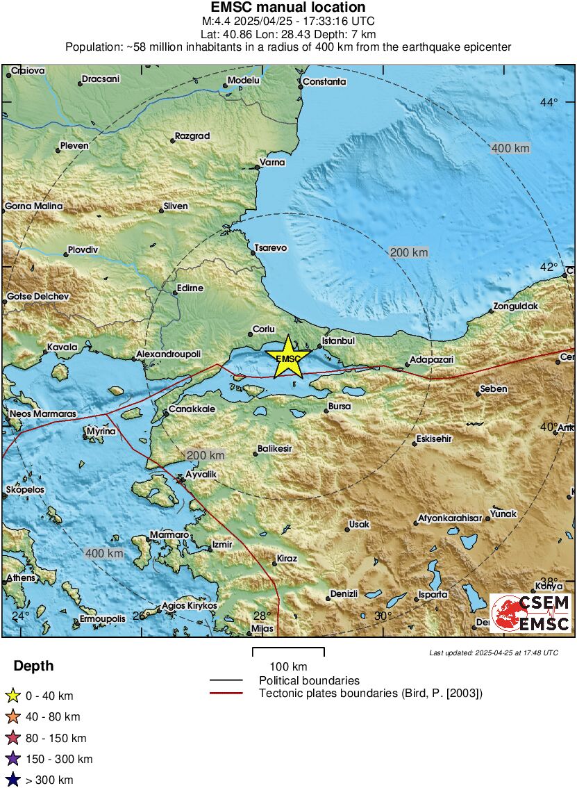Ισχυρή δόνηση 4,4 Ρίχτερ συγκλόνισε την Κωνσταντινούπολη
