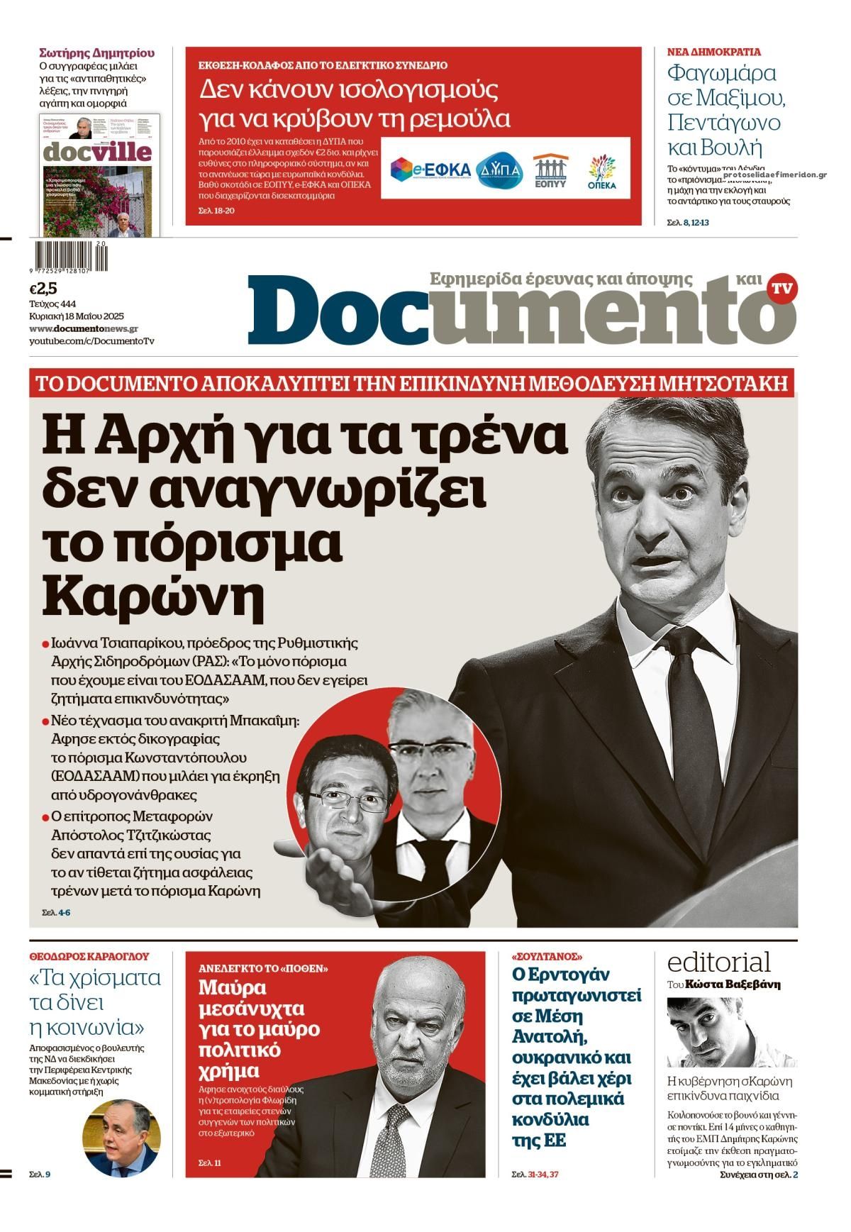 Τα πρωτοσέλιδα των πολιτικών εφημερίδων 18/5/2025