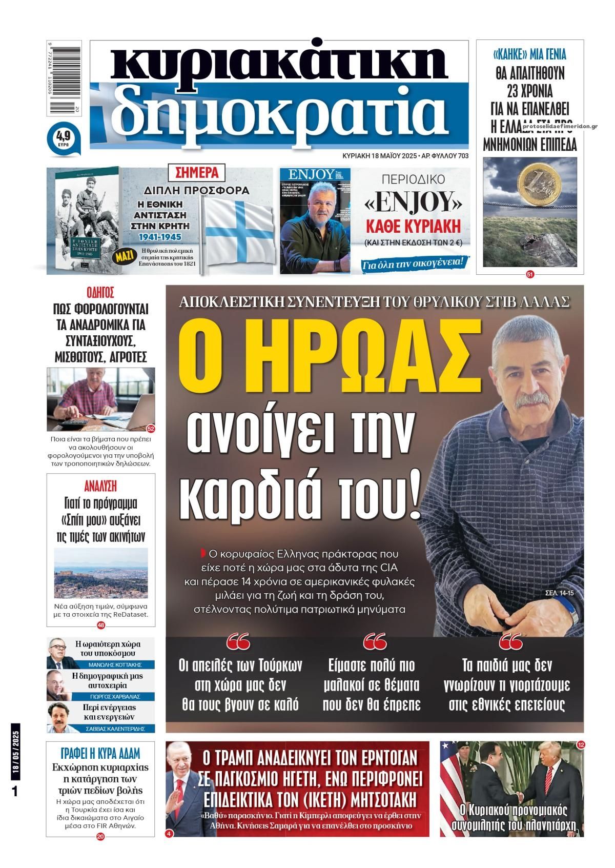 Τα πρωτοσέλιδα των πολιτικών εφημερίδων 18/5/2025