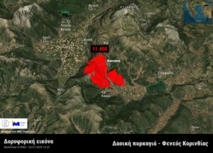 Η έκταση που έχει καεί στον Φενεό Κορινθίας