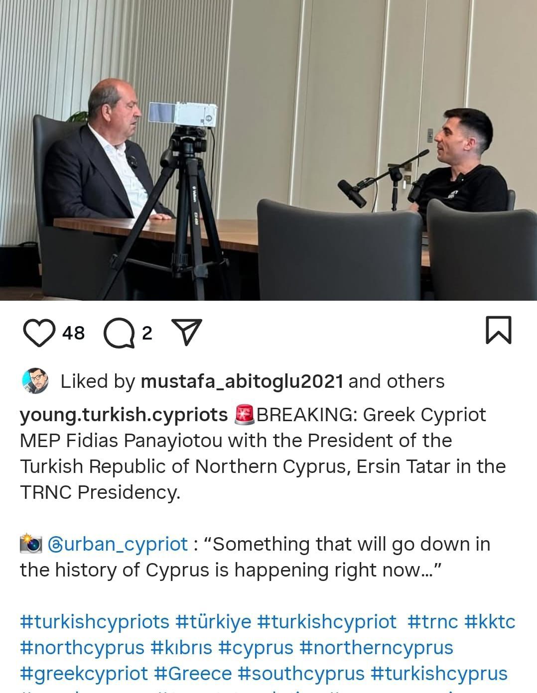 Κύπρος: Θύελλα αντιδράσεων για τη συνέντευξη του Φειδία Παναγιώτου στον Ερσίν Τατάρ στα Κατεχόμενα