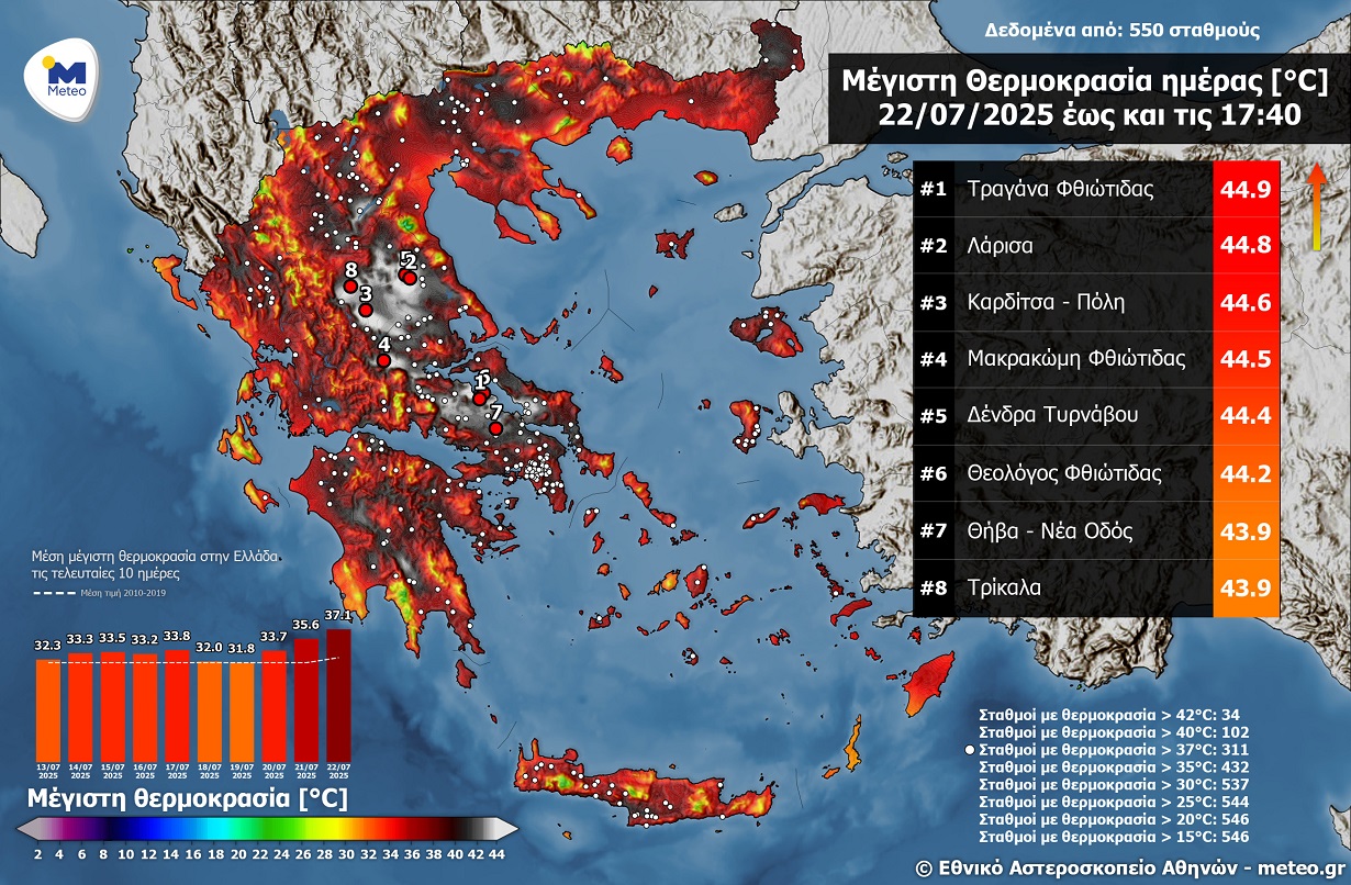 Καιρός – Meteo: «Καμίνι» η χώρα την Τρίτη – Θερμοκρασία κοντά στους 45 βαθμούς 2 Χάρτης meteo