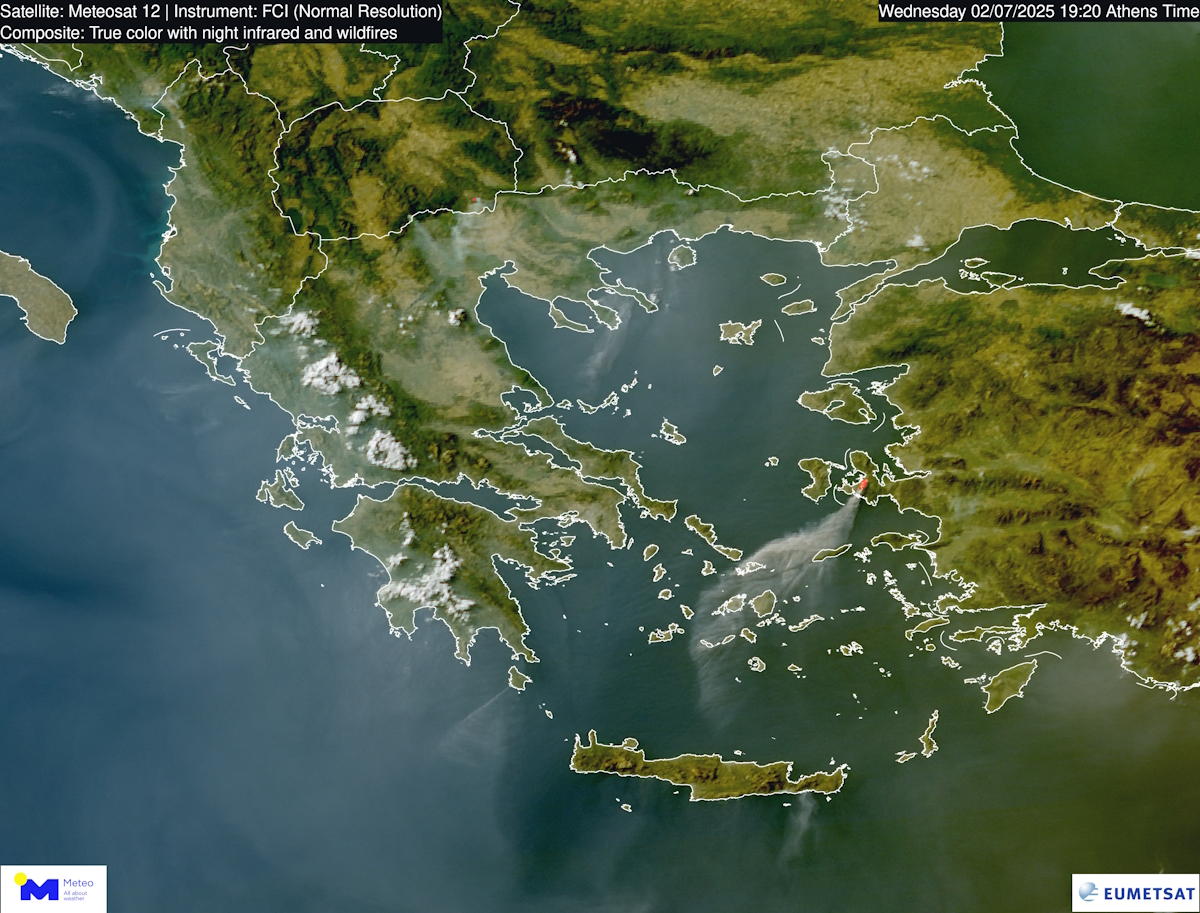 Χάρτης του Meteo για τις πυρκαγιές της 2ας Ιουλίου