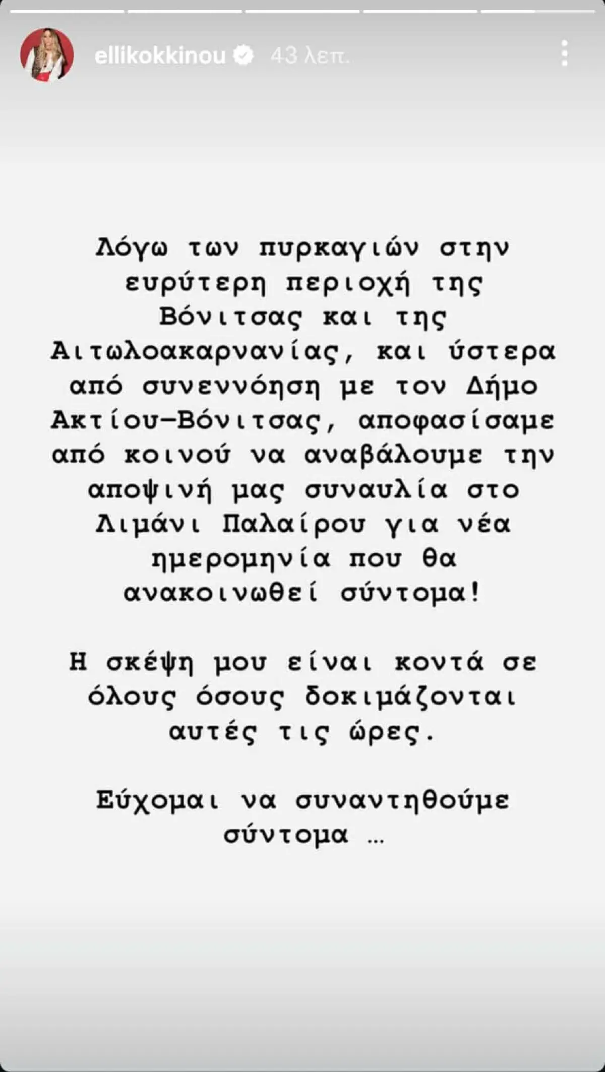 Έλλη Κοκκίνου ανακοίνωση