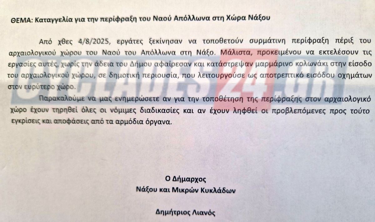 Νάξος: Σύλληψη εργατών μετά από αναφορά του Δημάρχου για το φράχτη στην Πορτάρα