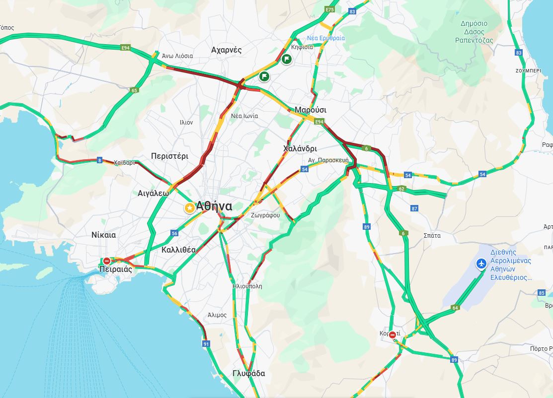 Κυκλοφοριακό χάος: Ατελείωτες ουρές στον Κηφισό – Καθυστερήσεις στην Αττική Οδό 2 Χαρτης με κίνηση