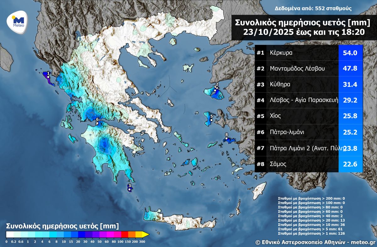 Καιρός: Καταρρακτώδεις βροχές στα δυτικά, σε Πελοπόννησο και νησιά ανατολικού Αιγαίου – Πάνω από 18.000 κεραυνοί έπεσαν