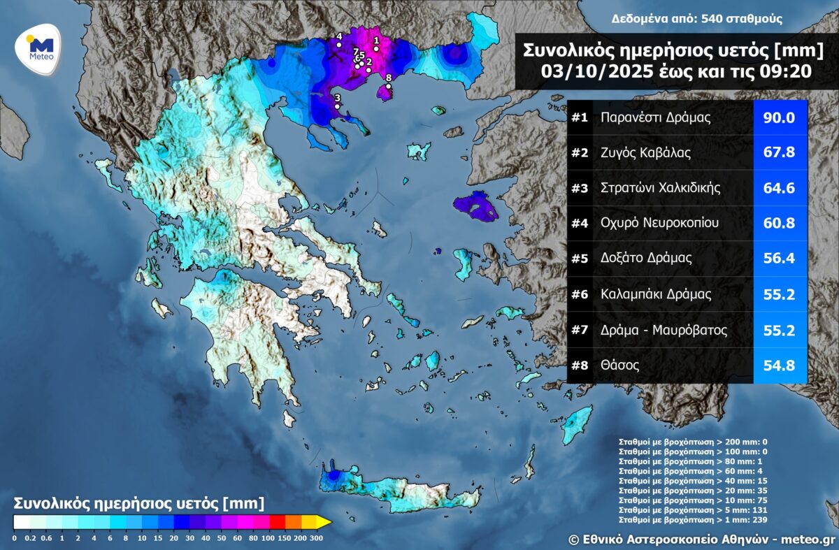 Καιρός: Τα υψηλότερα ύψη βροχής σε Κεντρική και Ανατολική Μακεδονία μέχρι το πρωί της Παρασκευής