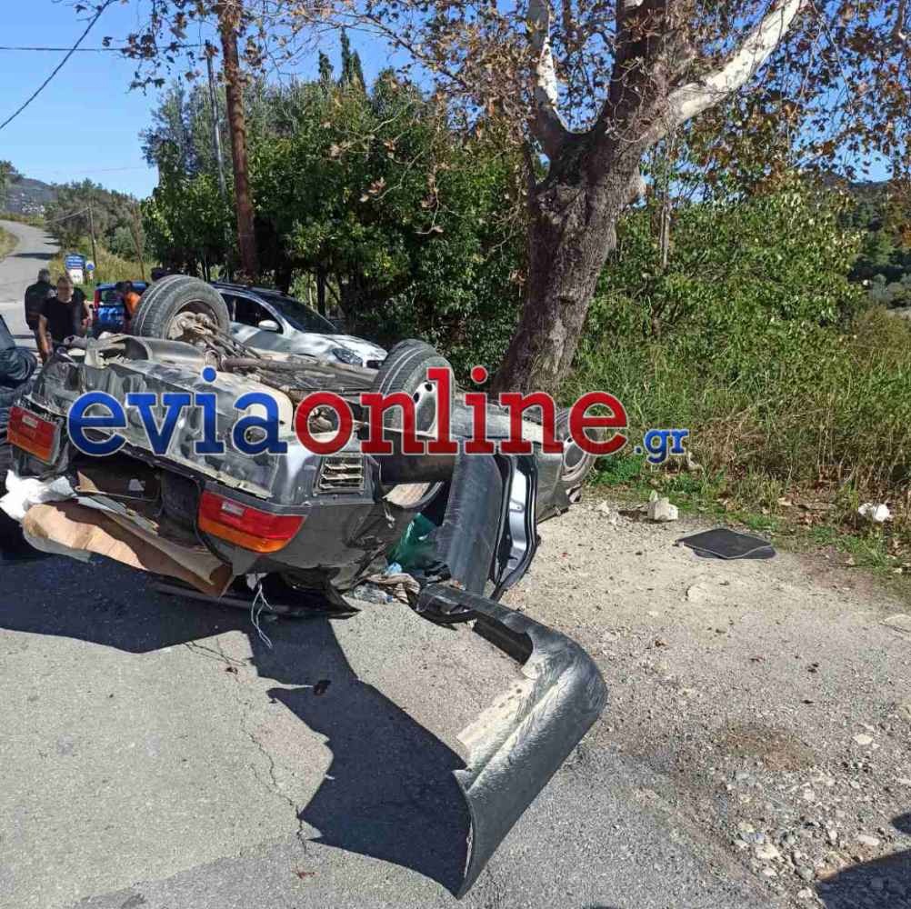 Συγκλονιστικό τροχαίο στην Εύβοια: Όχημα αναποδογύρισε και παγίδευσε τον οδηγό μέσα 4 τροχαίο