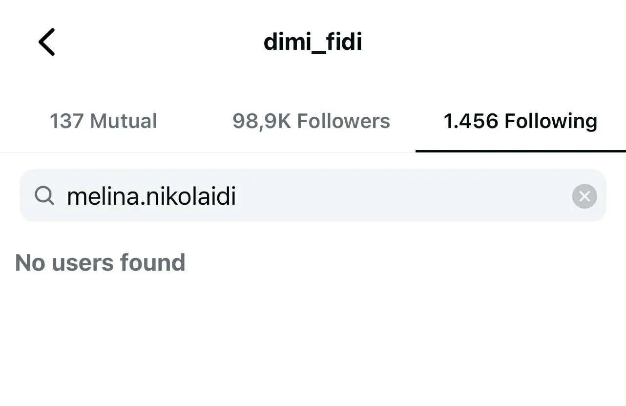 Μελίνα Νικολαΐδη – Δημήτρης Φιντιρίκος: Αλληλοδιαγράφηκαν στο Instagram 6 Ο Δημήτρης Φιντιρίκος δεν ακολουθεί πια τη Μελίνα Νικολαΐδη στο Instagram