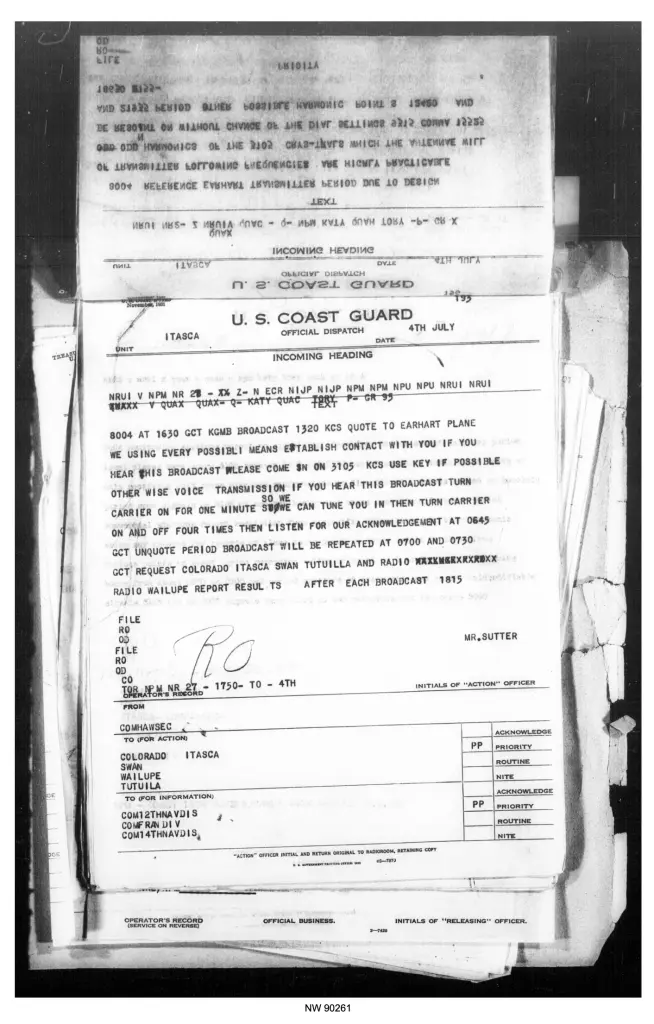 Αποκαλύφθηκαν τα έγγραφα για την Αμέλια Έρχαρτ – Τι φανερώνουν τα κρυφά αρχεία 88 χρόνια μετά την εξαφάνιση της θρυλικής αεροπόρου 6 Έγγραφο από επίσημη αποστολή της Ακτοφυλακής των ΗΠΑ σχετικά με την επαφή με το αεροπλάνο της Έρχαρτ.Archives.gov