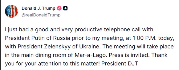 Συνομιλία Τραμπ – Πούτιν πριν τη συνάντηση με Ζελένσκι στη Φλόριντα 2 Συνομιλία Τραμπ – Πούτιν πριν τη συνάντηση με Ζελένσκι στη Φλόριντα