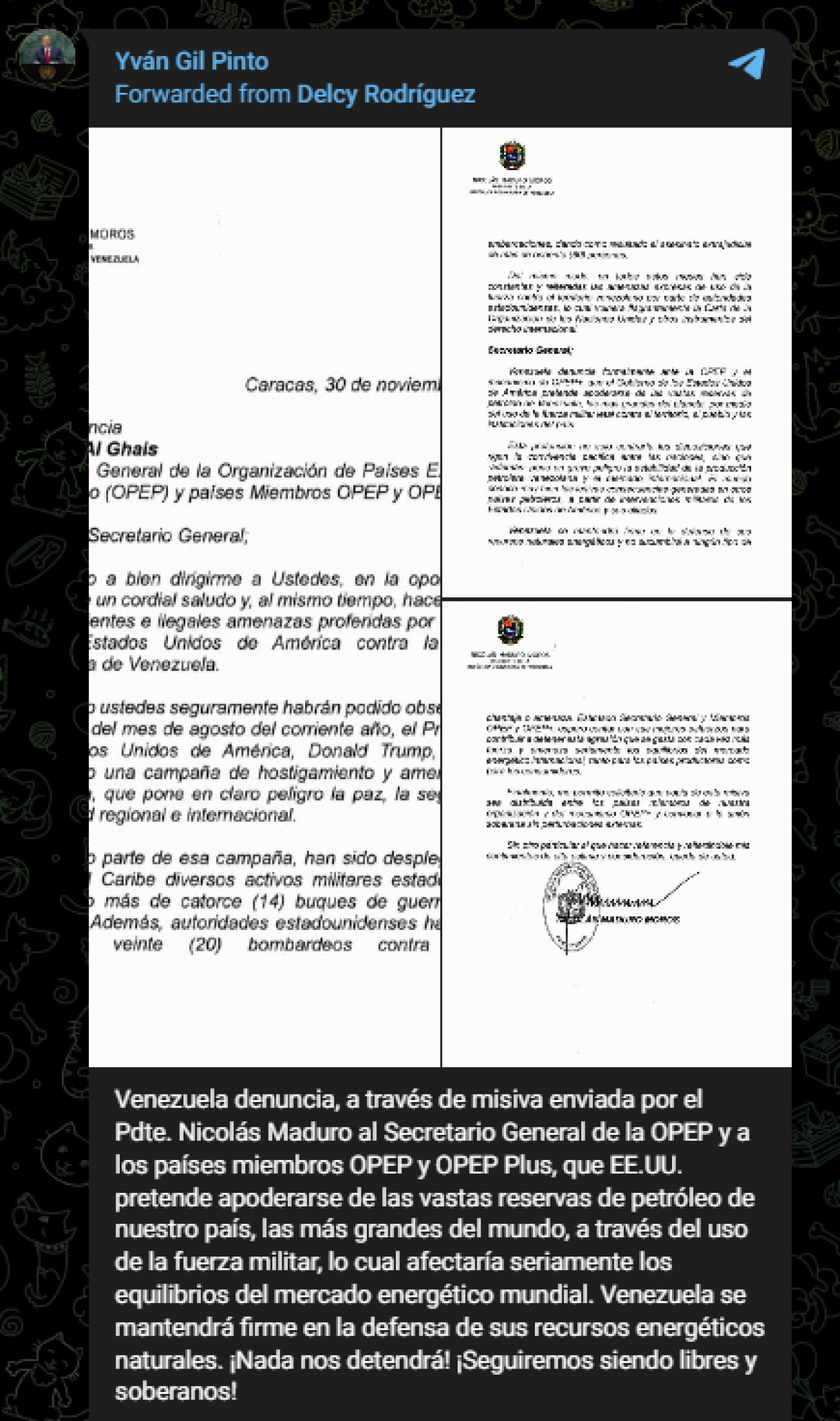 Νικολάς Μαδούρο: Απέστειλε γράμμα στον ΟΠΕΚ+ – «Οι ΗΠΑ στοχεύουν στρατιωτική κατοχή των πετρελαϊκών πόρων της Βενεζουέλας» 5 Νικολάς Μαδούρο: Απέστειλε γράμμα στον ΟΠΕΚ+ – «Οι ΗΠΑ στοχεύουν στρατιωτική κατοχή των πετρελαϊκών πόρων της Βενεζουέλας»