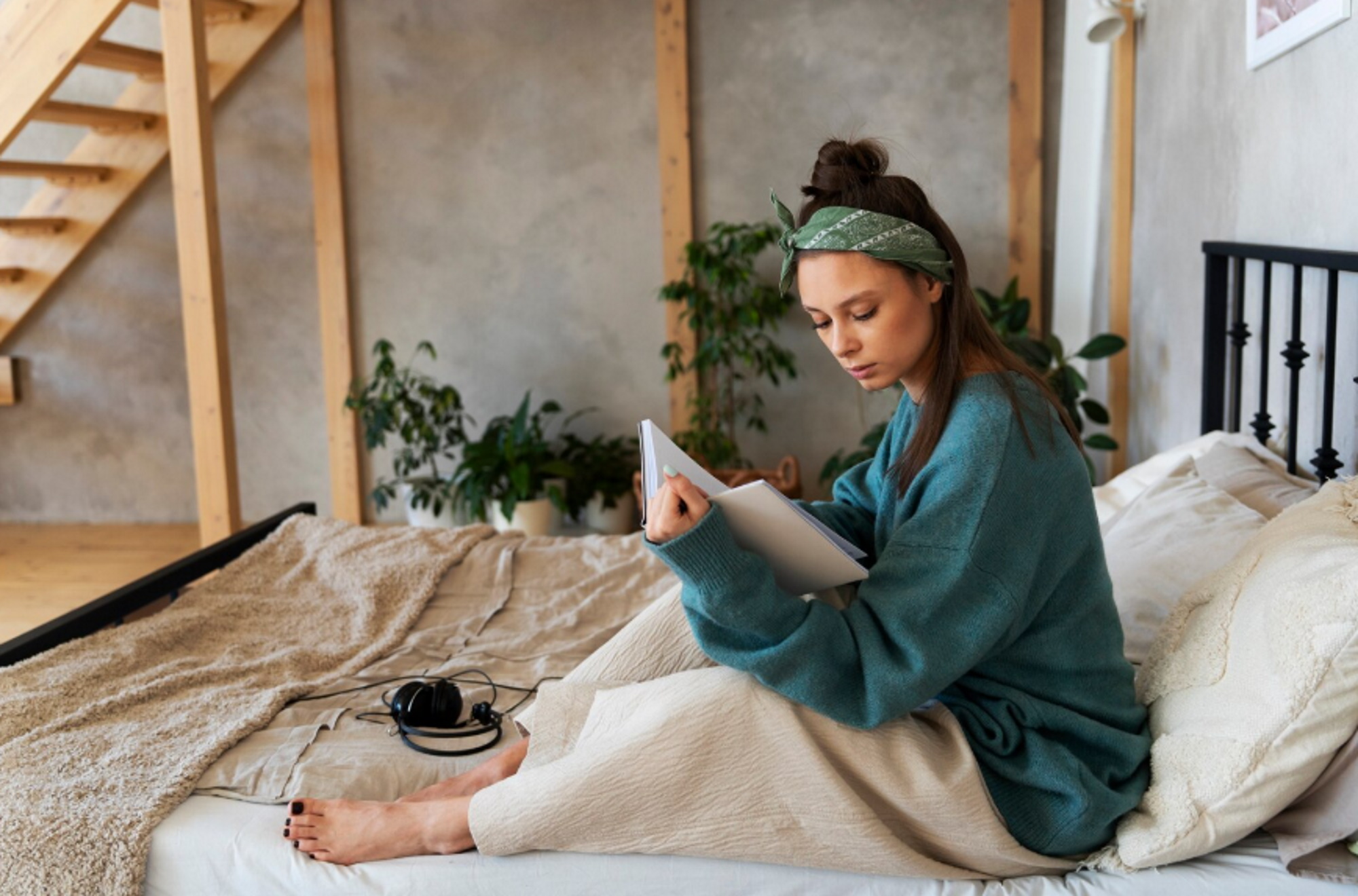 young-woman-with-messy-bun-working-from-home-sleep