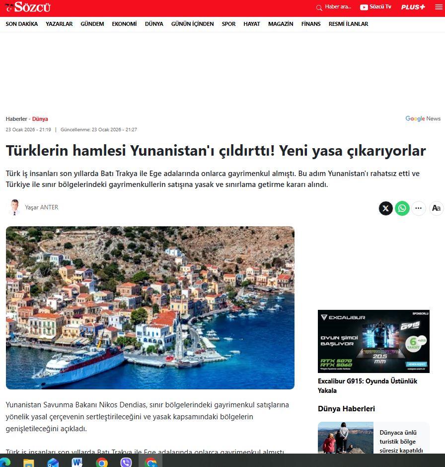 «Η ενέργεια των Τούρκων που “αναστάτωσε” την Ελλάδα» – Προκλητικό άρθρο της Sozcu για τις αγορές ακινήτων σε παραμεθόριες ζώνες 2 «Η ενέργεια των Τούρκων που “αναστάτωσε” την Ελλάδα» – Προκλητικό άρθρο της Sozcu για τις αγορές ακινήτων σε παραμεθόριες ζώνες