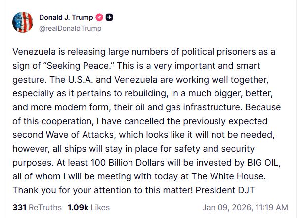 Ντόναλντ Τραμπ: Ακύρωσε το δεύτερο κύμα επιθέσεων στη Βενεζουέλα – «Συνεργαζόμαστε καλά»