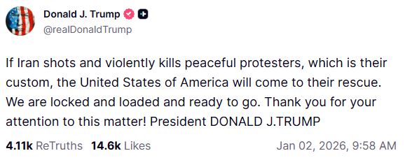 Τεχεράνη: Αντιδρά στις απειλές Τραμπ για «ανάμειξη» στις διαδηλώσεις στο Ιράν – «Οι Αμερικανοί στρατιώτες να είναι προσεκτικοί»