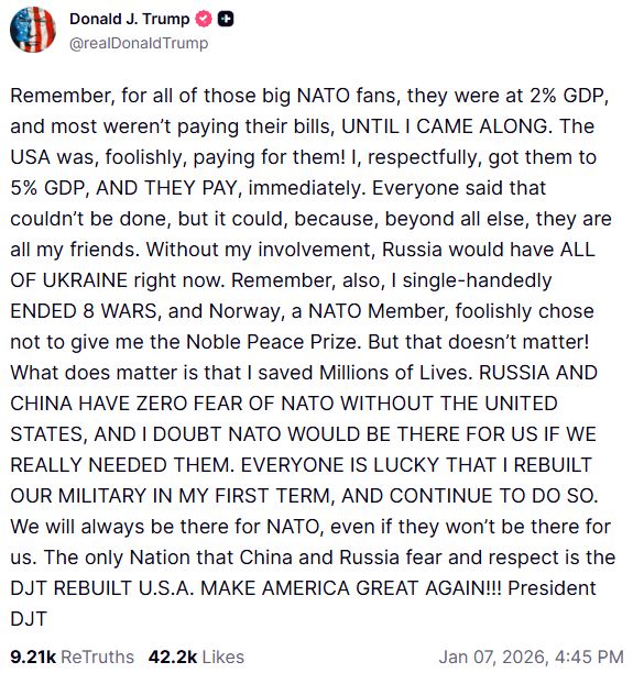 Τραμπ: Οι ΗΠΑ ίσως αναγκαστούν να επιλέξουν μεταξύ Γροιλανδίας και ΝΑΤΟ – «Δεν έχω ανάγκη το διεθνές δίκαιο»