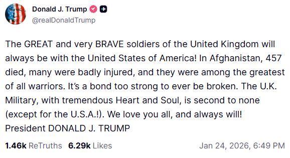 Ο Τραμπ αναθεωρεί μετά τις αντιδράσεις για τις δηλώσεις του στο Αφγανιστάν – «Εξαιρετικά γενναίοι οι Βρετανοί στρατιώτες»