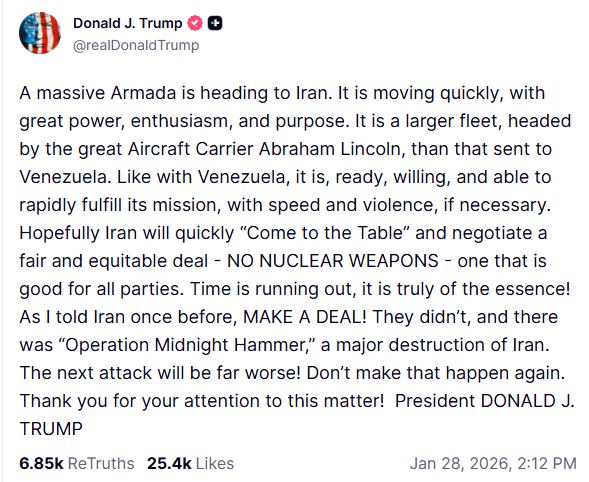 Ιράν: Συμφωνία ή σύγκρουση το μήνυμα του Τραμπ στην Τεχεράνη – Οι 3 όροι των ΗΠΑ για να αποφύγουν επίθεση «με ταχύτητα και βία»