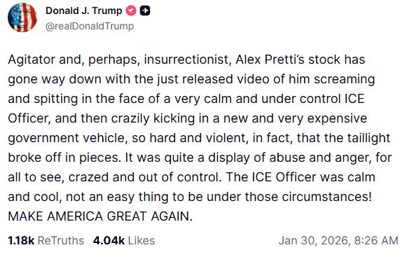 Τραμπ για Άλεξ Πρέτι: «Προβοκάτορας ταραχών και πιθανός στασιαστής» – «Ούρλιαζε και έφτυνε» πράκτορες της ICE σε άλλο επεισόδιο