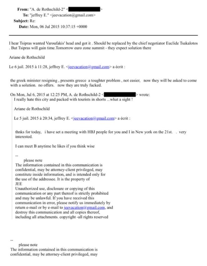 Επστάιν: Η συζήτηση με την Αριάν Ντε Ρότσιλντ για Τσίπρα και Βαρουφάκη – Τι ανέφερε για την Ελλάδα