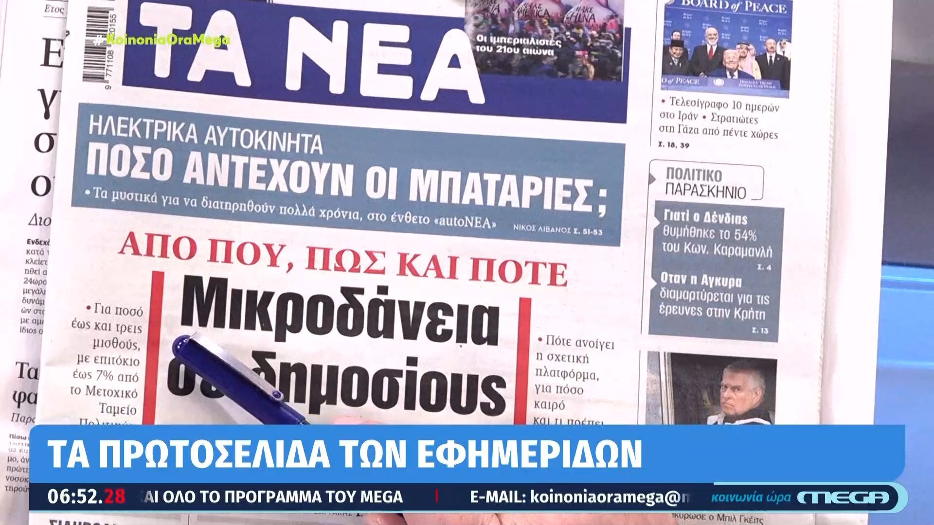 Τα πρωτοσέλιδα των εφημερίδων σήμερα 20/2/2026