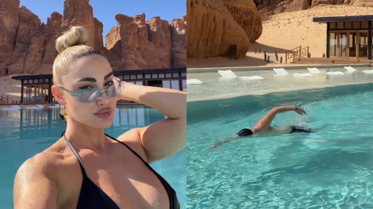 Τούνη: Καταγράφει τον αγαπημένο της να κολυμπά με θέα τα βράχια της Ερήμου (Βίντεο)