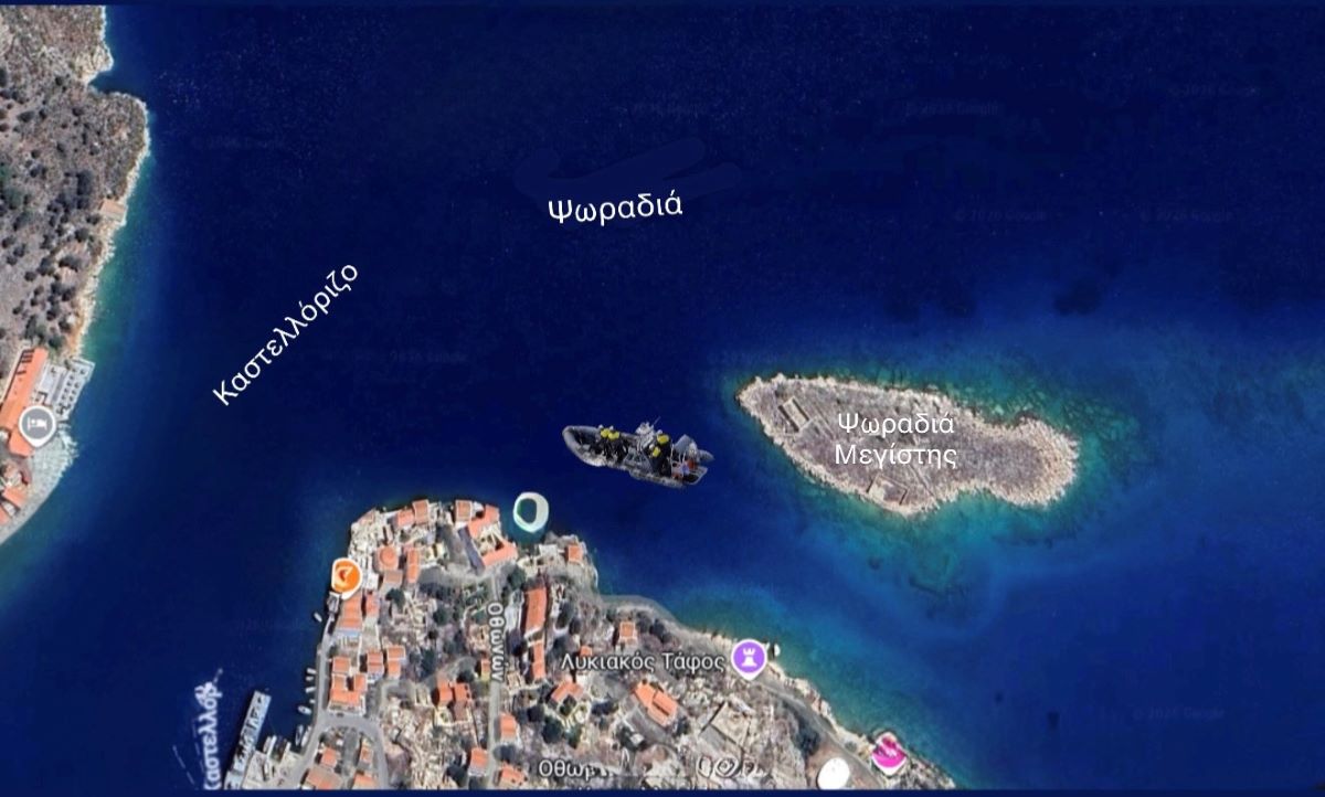 Χάρτης της Google από την περιοχή με το ναυάγιο του σκάφους της Frontex