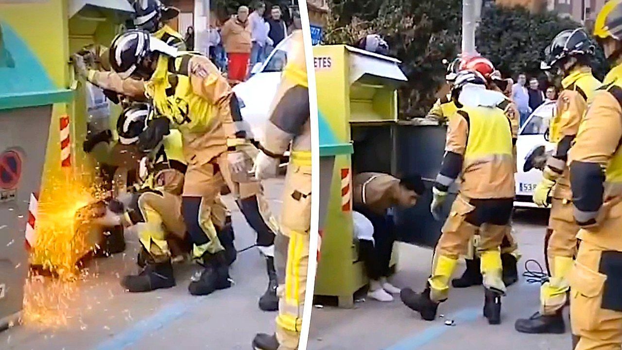 Πυροσβέστες σώζουν άνδρα που έπεσε σε κάδο ανακύκλωσης