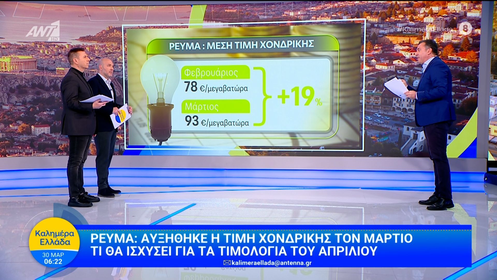 Ρεύμα: Αυξήθηκε η τιμή χονδρικής τον Μάρτιο – Καλημέρα Ελλάδα – 30/03/2026