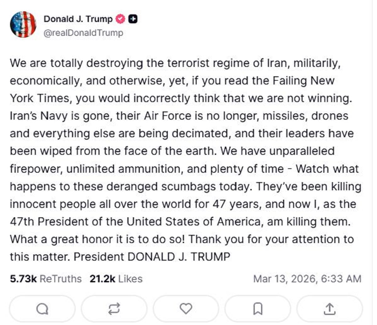 Τραμπ: «Εξαλείφουμε πλήρως το καθεστώς του Ιράν» – Επίθεση και στους New York Times