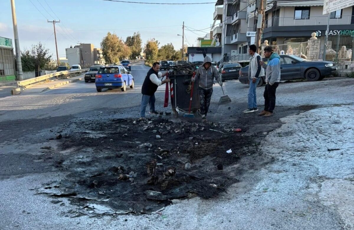 Ηράκλειο: Σκηνές χάους μετά την Ανάσταση με καμένα φανάρια, κάδους και ζημιές σε δρόμους