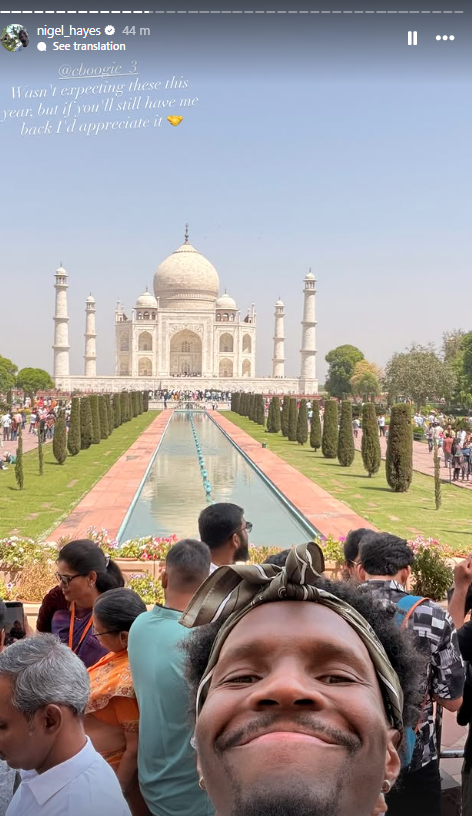 Ο Νάιτζελ Χέιζ-Ντέιβις πραγματοποίησε αστραπιαίο ταξίδι 19 ωρών στην Ινδία για να επισκεφθεί το Ταζ Μαχάλ