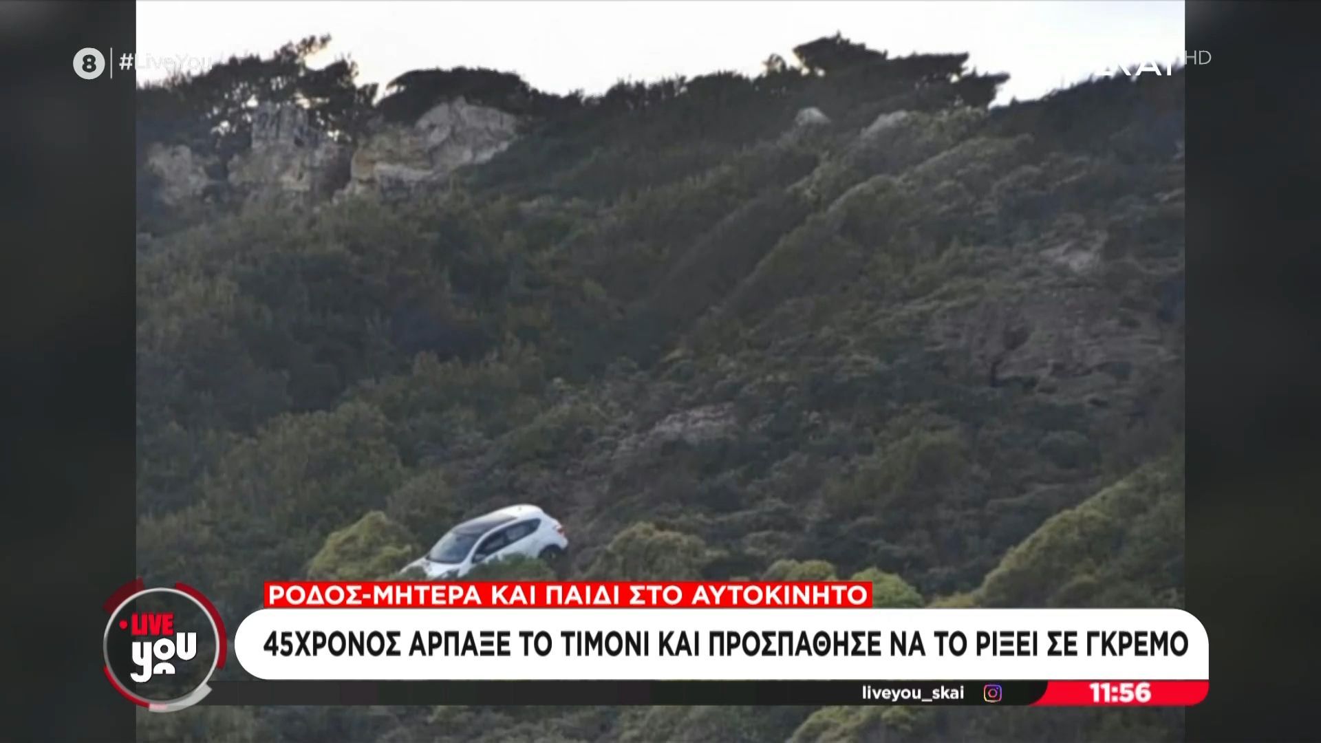 Σοκ στη Ρόδο: Άνδρας επιχείρησε να ρίξει όχημα σε γκρεμό με μητέρα και παιδί μέσα