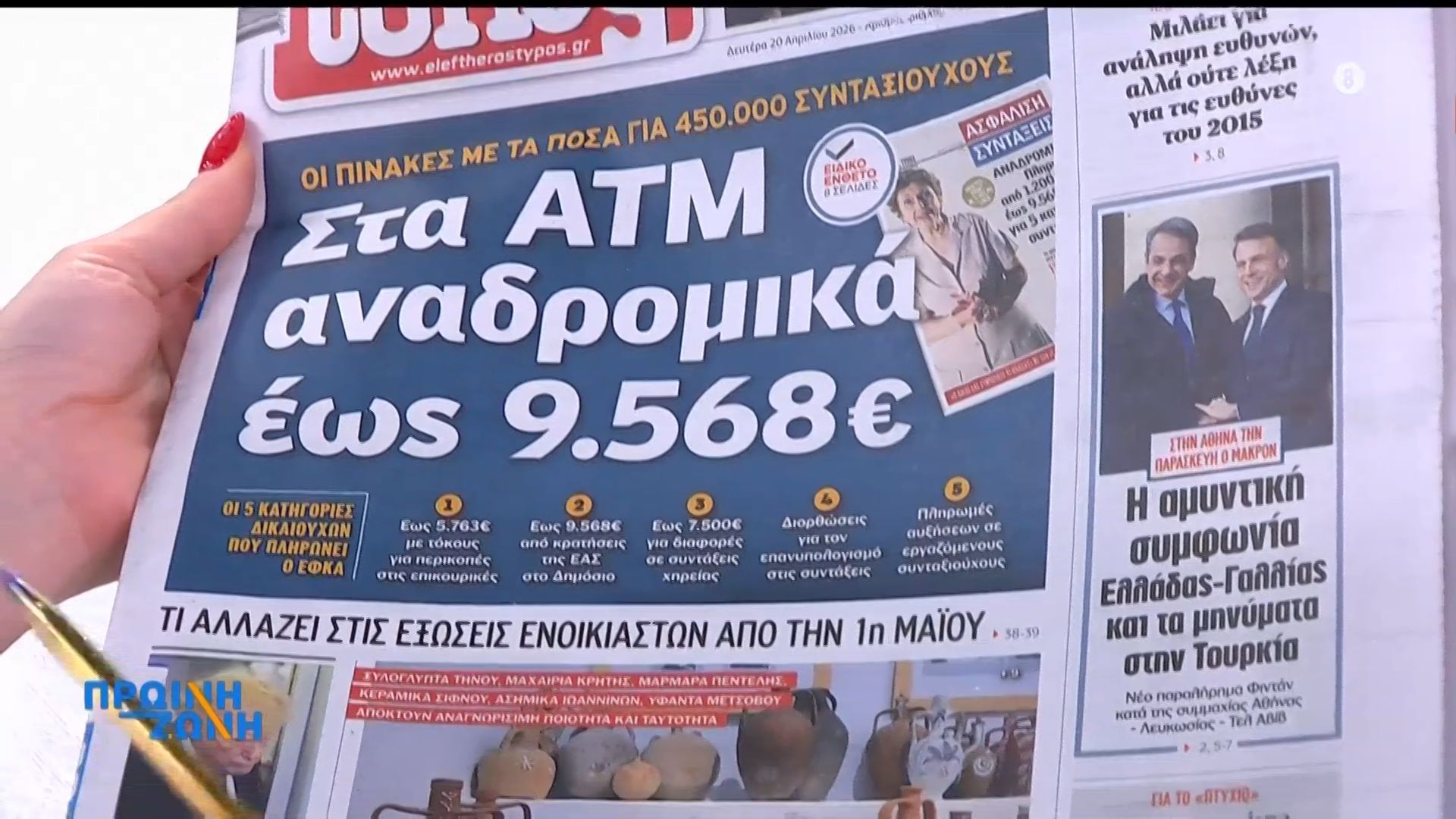 Τα πρωτοσέλιδα των εφημερίδων για σήμερα, Δευτέρα 20/04