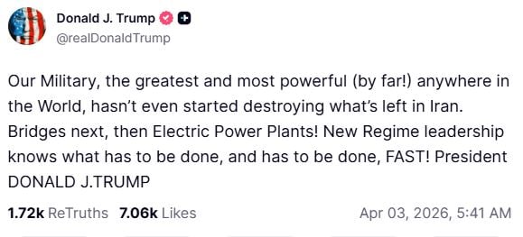 Τραμπ εξαπολύει νέες απειλές προς Ιράν: «Επόμενοι στόχοι οι γέφυρες και οι σταθμοί ενέργειας»