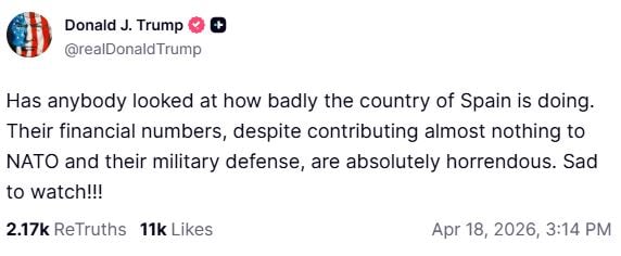 Τραμπ εναντίον Ισπανίας: «Τα οικονομικά τους είναι τρομακτικά – Δεν προσφέρουν τίποτα στο ΝΑΤΟ»