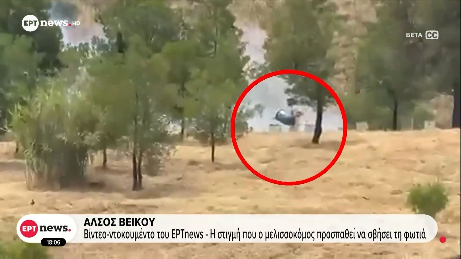 Άλσος Βεΐκου – Βίντεο ντοκουμέντο του ΕΡΤnews: Η στιγμή που ο μελισσοκόμος προσπαθεί να σβήσει τη φωτιά
