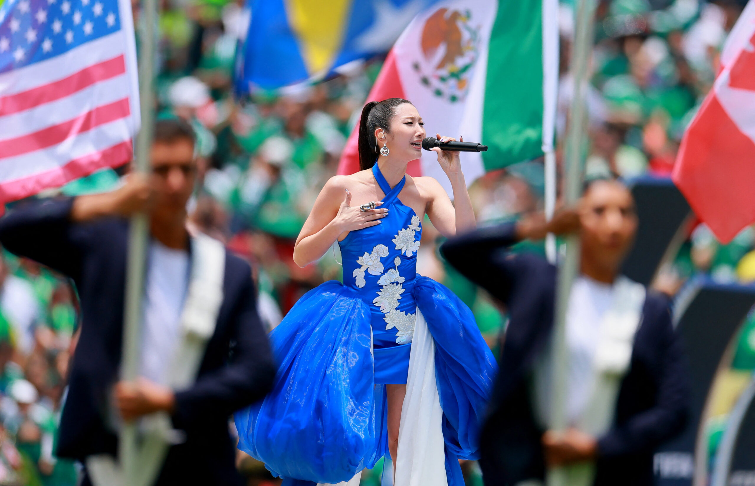 Soccer Football - FIFA World Cup 2026 - Group A - Mexico v South Africa - Estadio Azteca, Mexico City, Mexico - June 11, 2026 Ejae performs before the match 