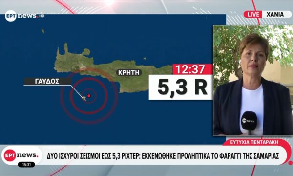 Δυο ισχυροί σεισμοί έως 5,3 ρίχτερ: Εκκενώθηκε προληπτικά το Φαράγγι της Σαμαριάς