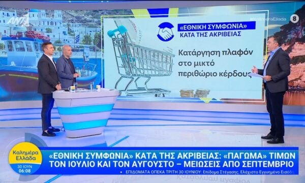 «Εθνική συμφωνία» κατά της ακρίβειας: «Πάγωμα» τιμών τον Ιούλιο και τον Αύγουστο – Καλημέρα Ελλάδα – 30/06/2026