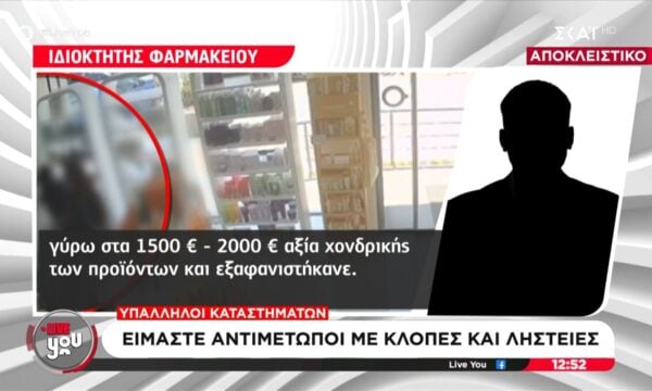 Ιδιοκτήτης φαρμακείου: «Πήραν μόνο πράγματα μεγάλης αξίας – Γύρω στα 1500 – 2000 ευρώ»