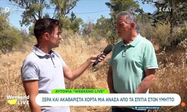 Ξερά και ακαθάριστα χόρτα μια ανάσα από τα σπίτια στον Υμηττό