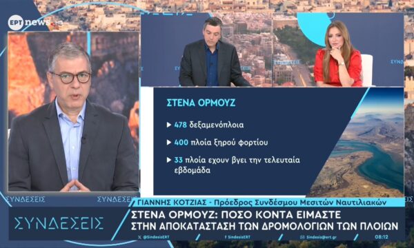 Ο πρόεδρος Συνδέσμου Μειτών Ναυτιλιακών Γιάννης Κοτζιάς στο ΕΡΤnews